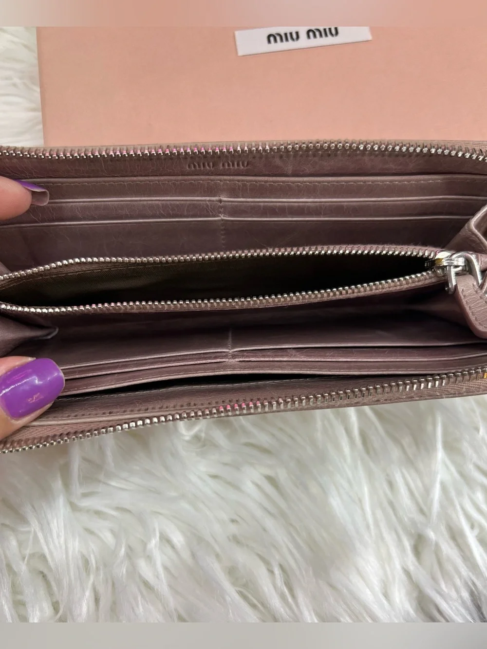 Miu Miu Pink Studded Leather Zip Wallet with Heart Charm